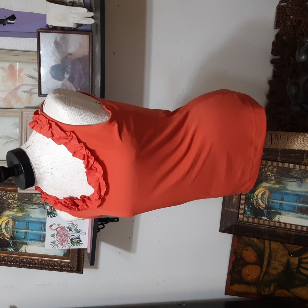 Womens Sleeveless Blouse Frilly neckline Sz Small The Limited orange peach cream